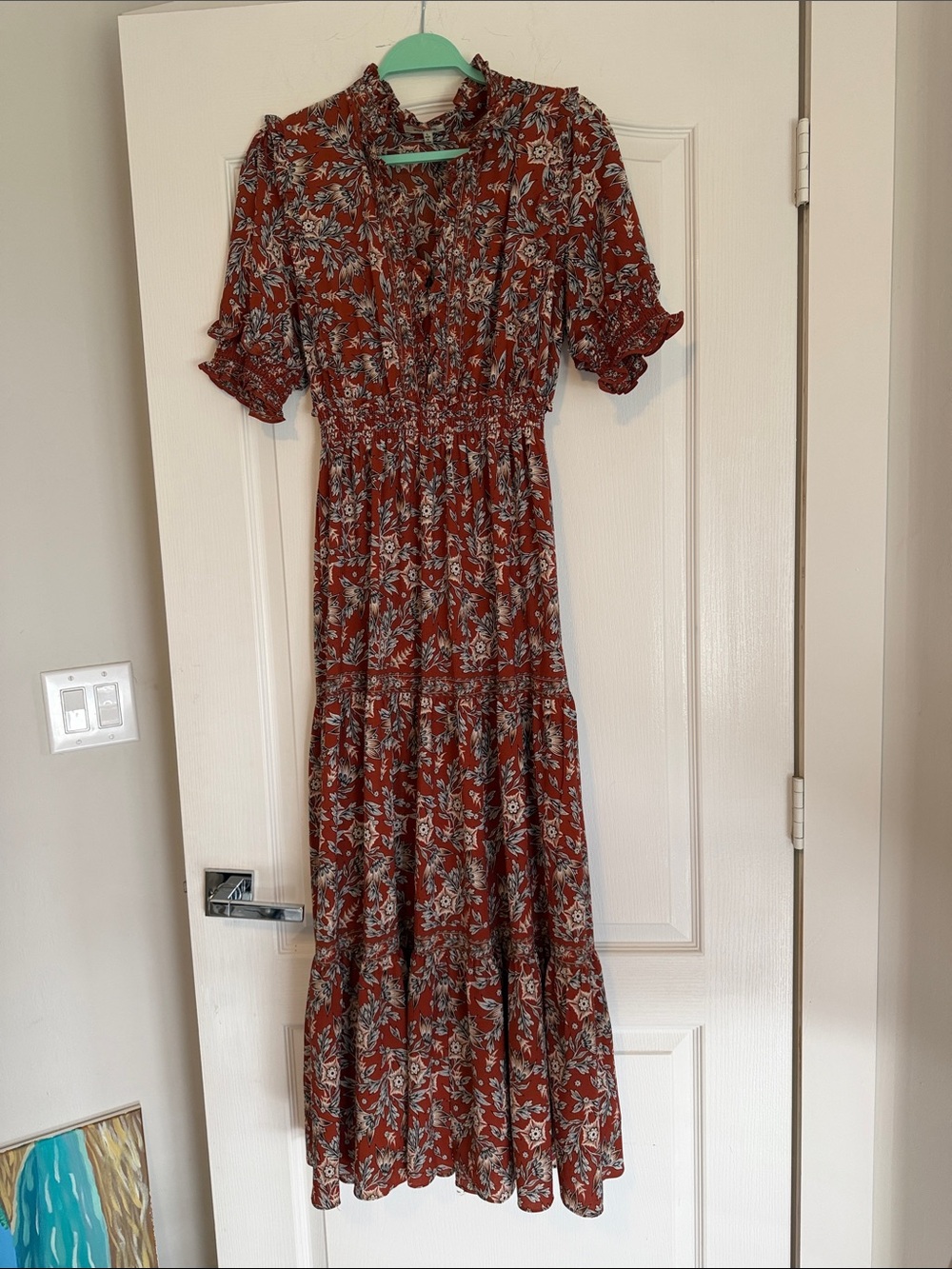 Max Studio Rust and Cream Floral Tiered Maxi Dress